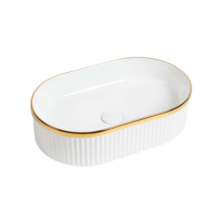 Lavoar ceramic oval A721-GGLG – alb lucios texturat cu linie aurie