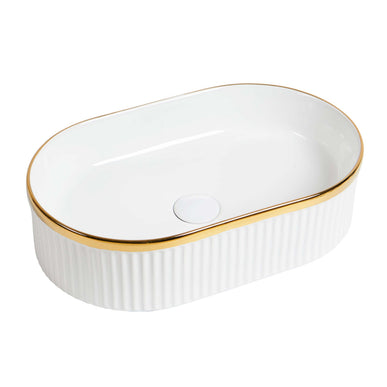 Lavoar ceramic oval A721-GGLG – alb lucios texturat cu linie aurie