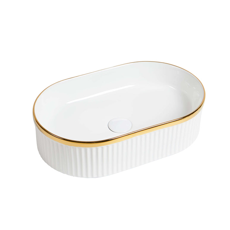 Lavoar ceramic oval A721-GGLG – alb lucios texturat cu linie aurie