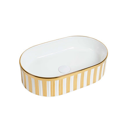 Lavoar ceramic oval A721-GGLW – design elegant alb lucios cu decor auriu