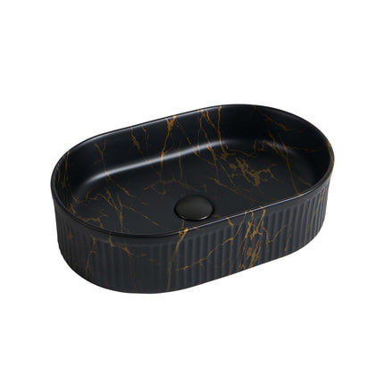 Lavoar ceramic oval A721-P394M – design marmorat negru mat cu detalii aurii