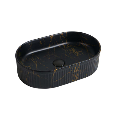 Lavoar ceramic oval A721-P394M – design marmorat negru mat cu detalii aurii
