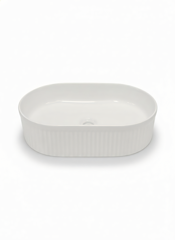 Lavoar Alb Oval din Ceramică cu Design Striat- A 721