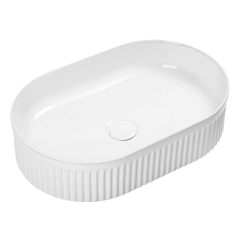 Lavoar Alb Oval din Ceramică cu Design Striat - A721