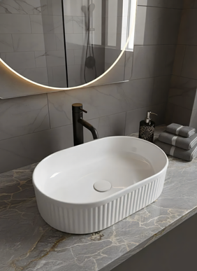 Lavoar Alb Oval din Ceramică cu Design Striat- A 721