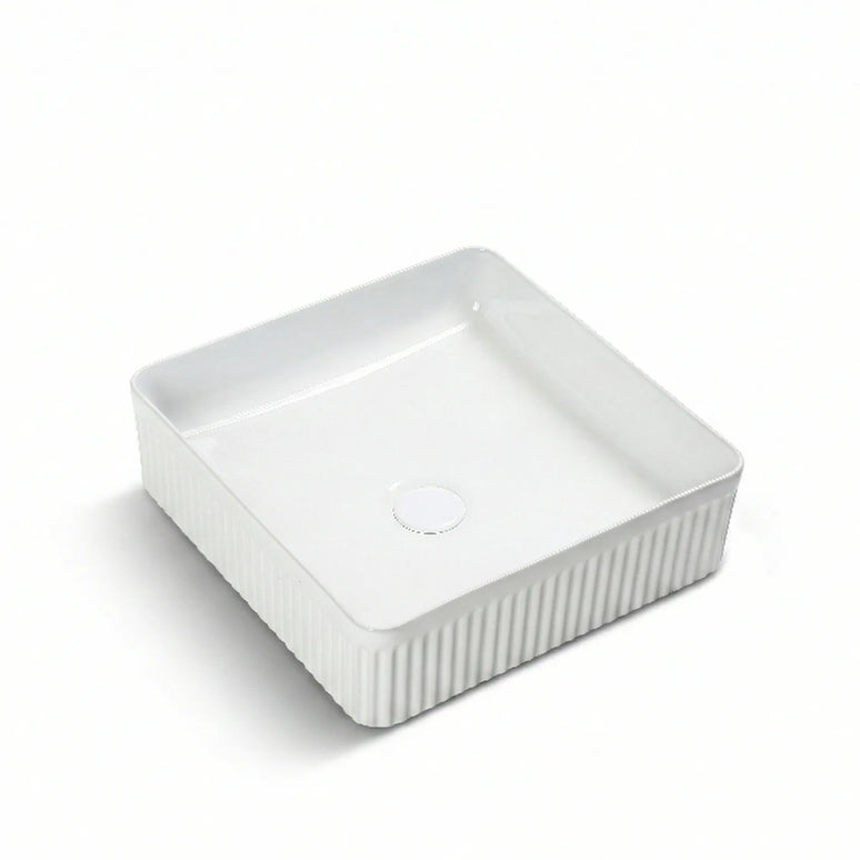 Lavoar ceramic pătrat A722 – alb lucios, exterior texturat