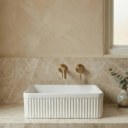 Lavoar ceramic pătrat A722 alb lucios texturat