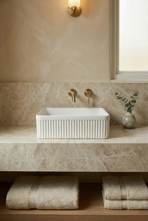 Lavoar ceramic pătrat A722 – alb lucios, exterior texturat