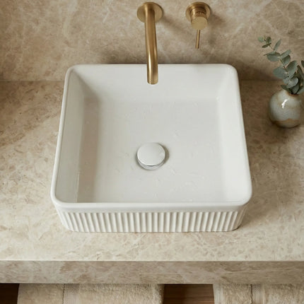 Lavoar ceramic pătrat A722 – alb lucios, exterior texturat