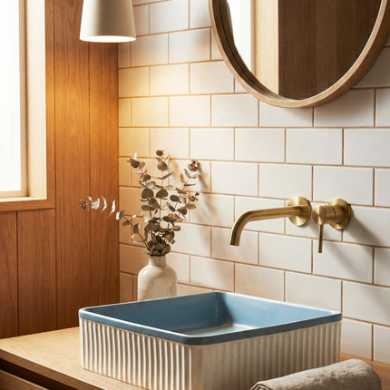 Lavoar ceramic pătrat A722-CA35M – design modern albastru deschis mat și alb mat