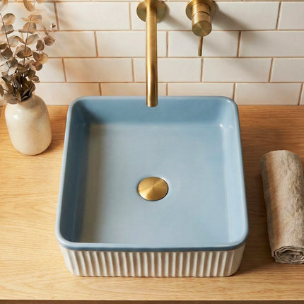 Lavoar ceramic pătrat A722-CA35M – design modern albastru deschis mat și alb mat