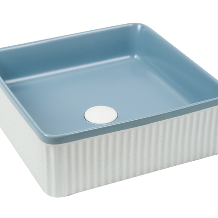Lavoar ceramic pătrat A722-CA35M – design modern albastru deschis mat și alb mat