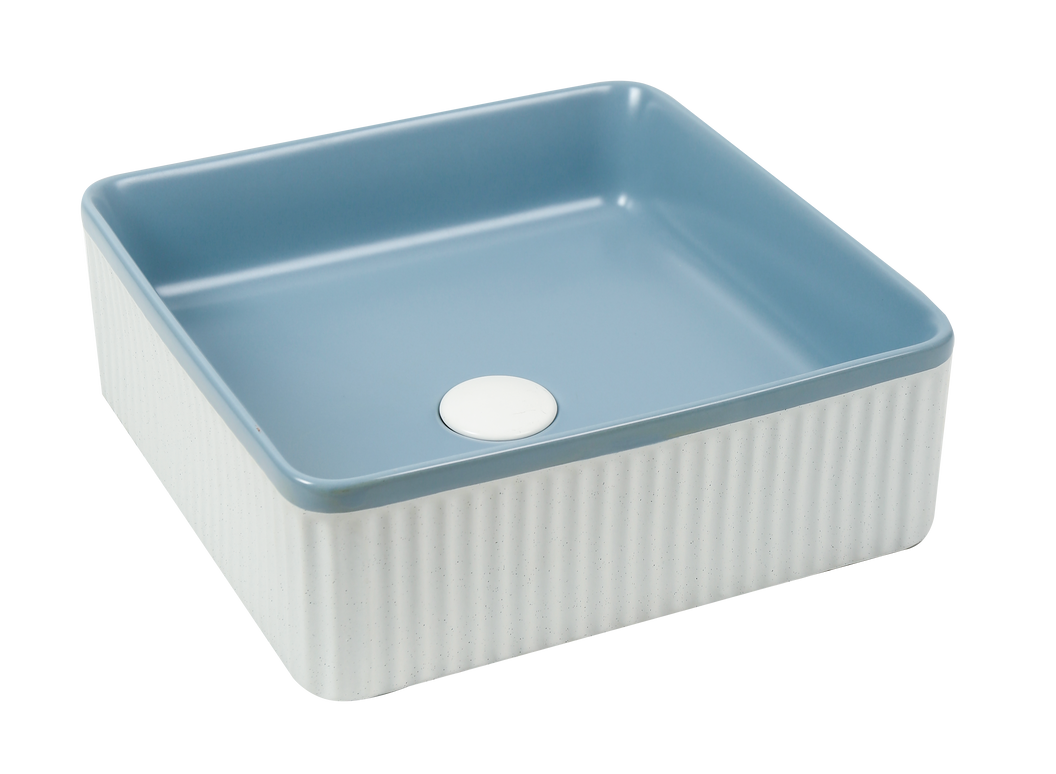 Lavoar ceramic pătrat A722-CA35M – design modern albastru deschis mat și alb mat