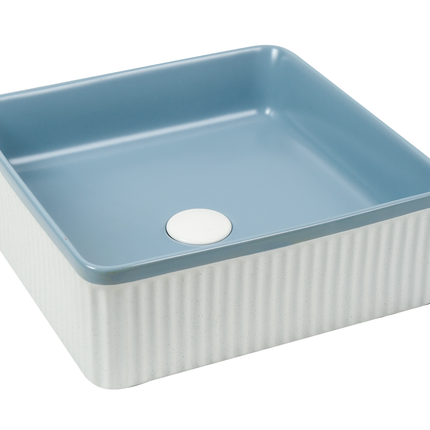 Lavoar ceramic pătrat A722-CA35M – design modern albastru deschis mat și alb mat