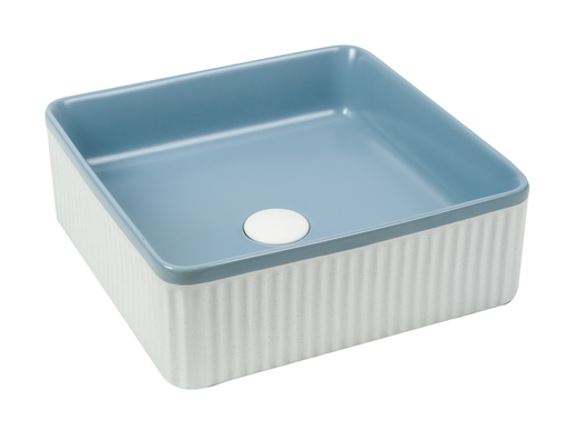 Lavoar ceramic pătrat A722-CA35M – design modern albastru deschis mat și alb mat