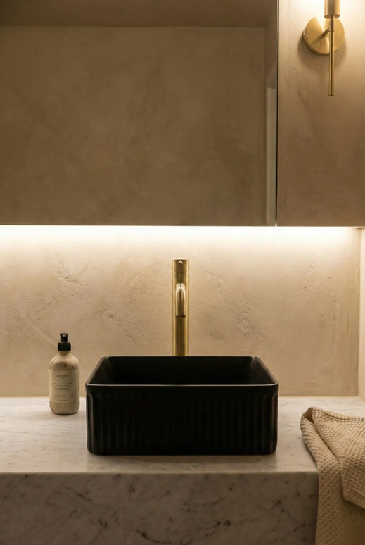 Lavoar ceramic pătrat A722-CBK-M – negru mat, exterior texturat