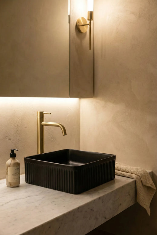 Lavoar ceramic pătrat A722-CBK-M – negru mat, exterior texturat