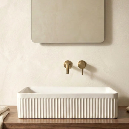 Lavoar ceramic pe blat A723 alb lucios, formă dreptunghiulară texturată