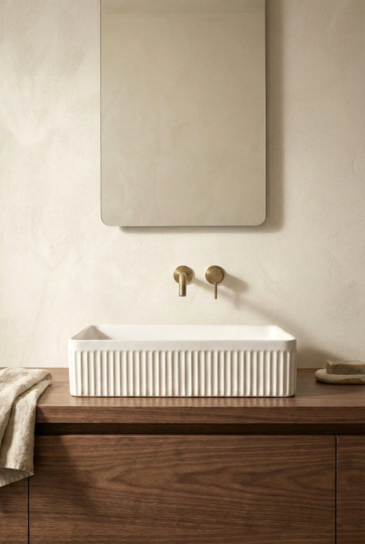 Lavoar ceramic dreptunghiular A723 – alb lucios, exterior texturat