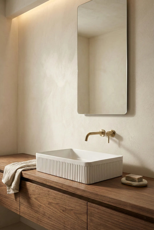 Lavoar ceramic dreptunghiular A723 – alb lucios, exterior texturat