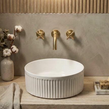 Lavoar ceramic rotund A725 – alb lucios, exterior texturat