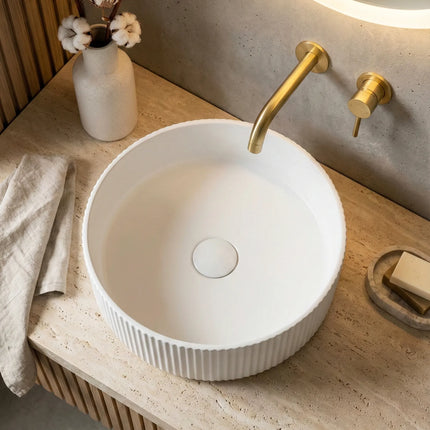 Lavoar ceramic rotund A725 – alb lucios, exterior texturat