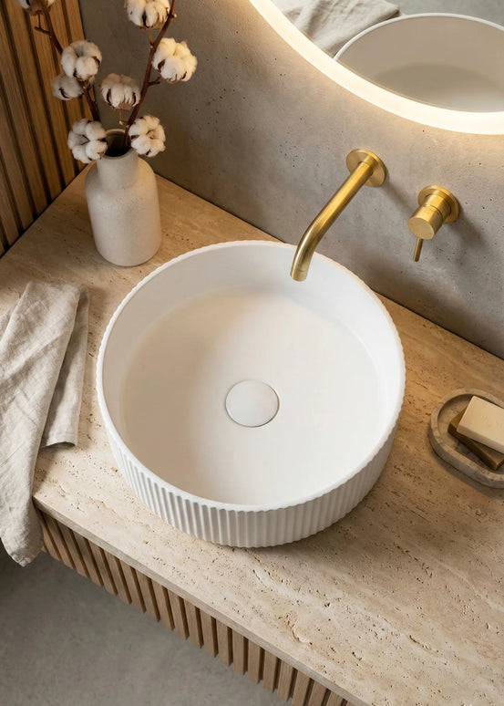 Lavoar ceramic rotund A725 – alb lucios, exterior texturat