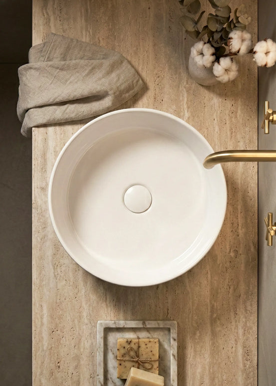 Lavoar ceramic rotund A725 – alb lucios, exterior texturat