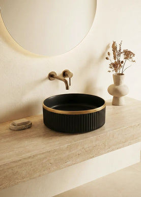 Lavoar ceramic rotund A725-CBKGGLG-M – design modern negru mat striat cu linie aurie