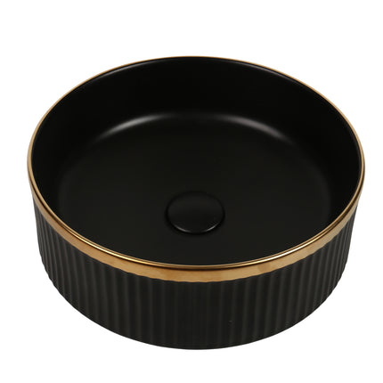 Lavoar ceramic rotund A725-CBKGGLG-M – design modern negru mat striat cu linie aurie