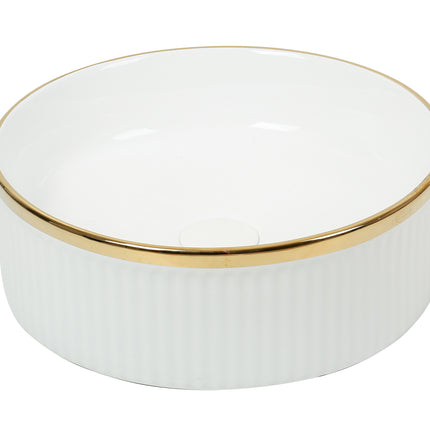Lavoar ceramic rotund A725-GGLG – design modern alb lucios cu linie aurie decorativă