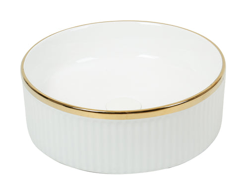 Lavoar ceramic rotund A725-GGLG – design modern alb lucios cu linie aurie decorativă