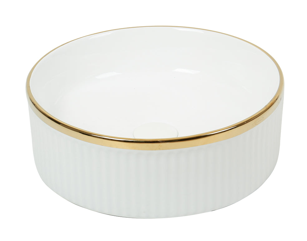 Lavoar ceramic rotund A725-GGLG – design modern alb lucios cu linie aurie decorativă