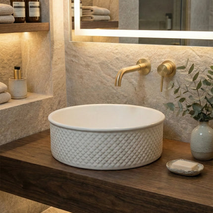 Lavoar ceramic rotund A733 alb lucios texturat