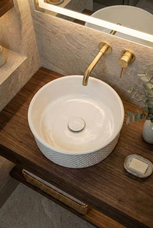 Lavoar ceramic rotund A733 – alb lucios, exterior texturat