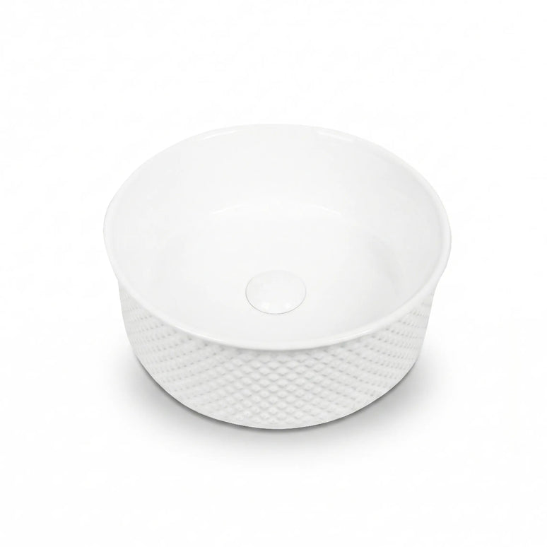 Lavoar ceramic rotund A733 – alb lucios, exterior texturat