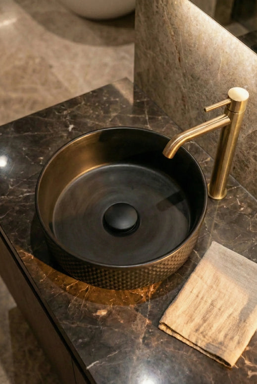 Lavoar ceramic rotund A733-CBK-M – negru mat, exterior texturat