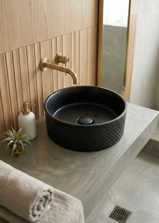 Lavoar ceramic rotund A733-CBK-M – negru mat, exterior texturat