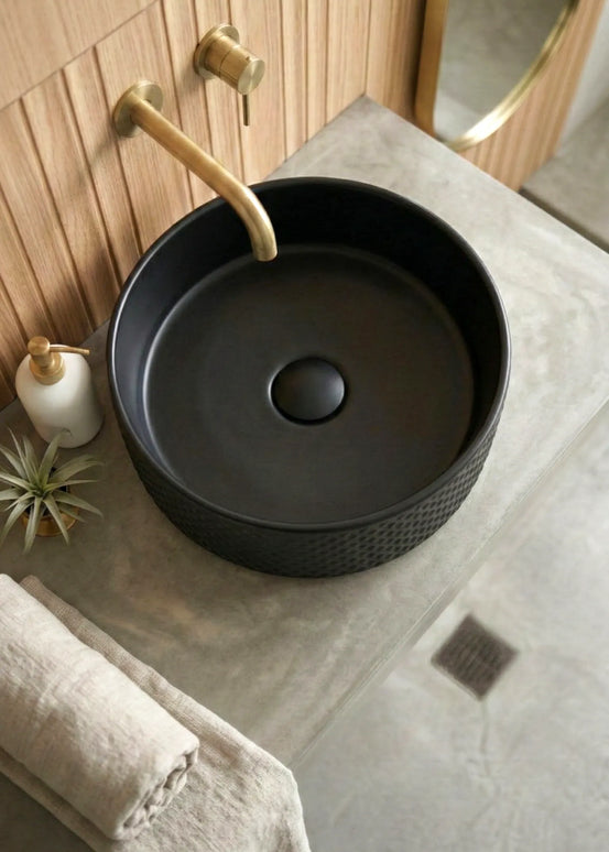 Lavoar ceramic rotund A733-CBK-M – negru mat, exterior texturat