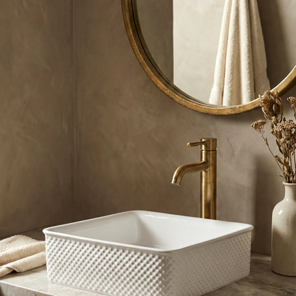 Lavoar ceramic pătrat A734 – alb lucios, design texturat