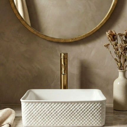 Lavoar ceramic pătrat A734 – alb lucios, design texturat