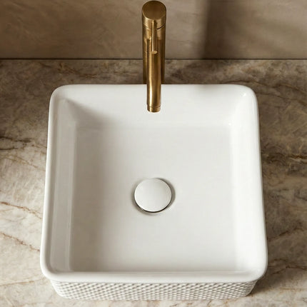 Lavoar ceramic pătrat A734 – alb lucios, design texturat