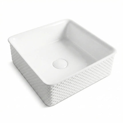 Lavoar ceramic pătrat A734 – alb lucios, design texturat