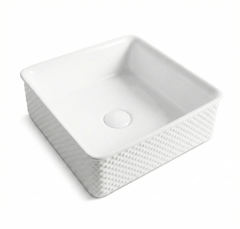 Lavoar ceramic pătrat A734 – alb lucios, design texturat