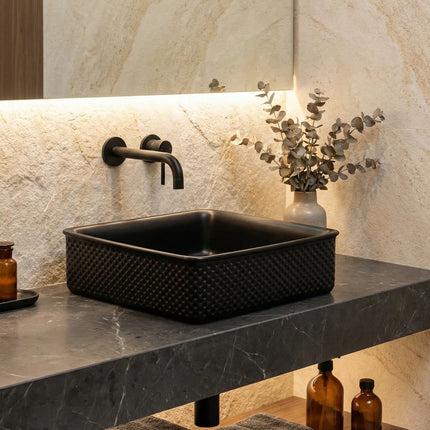 Lavoar ceramic pătrat A734-CBK-M negru mat texturat