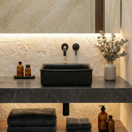 Lavoar ceramic pătrat A734-CBK-M – negru mat, design texturat