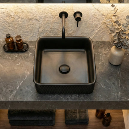 Lavoar ceramic pătrat A734-CBK-M – negru mat, design texturat