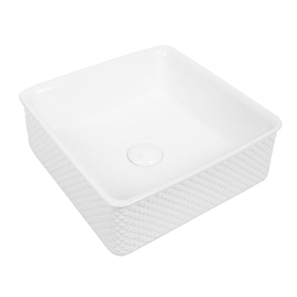 Lavoar ceramic pătrat A734 – alb lucios, design texturat