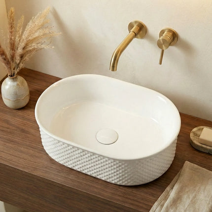 Lavoar ceramic oval A739 – alb lucios cu exterior texturat