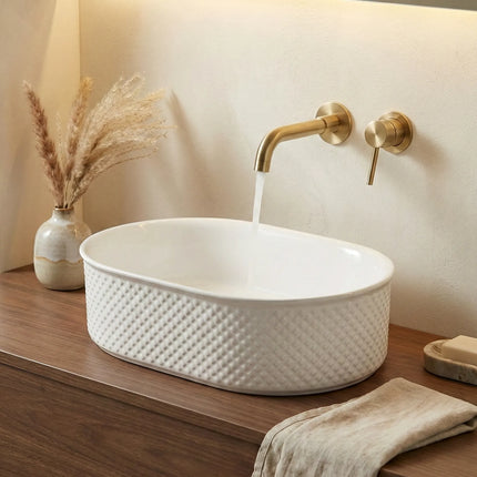 Lavoar ceramic oval A739 – alb lucios cu exterior texturat